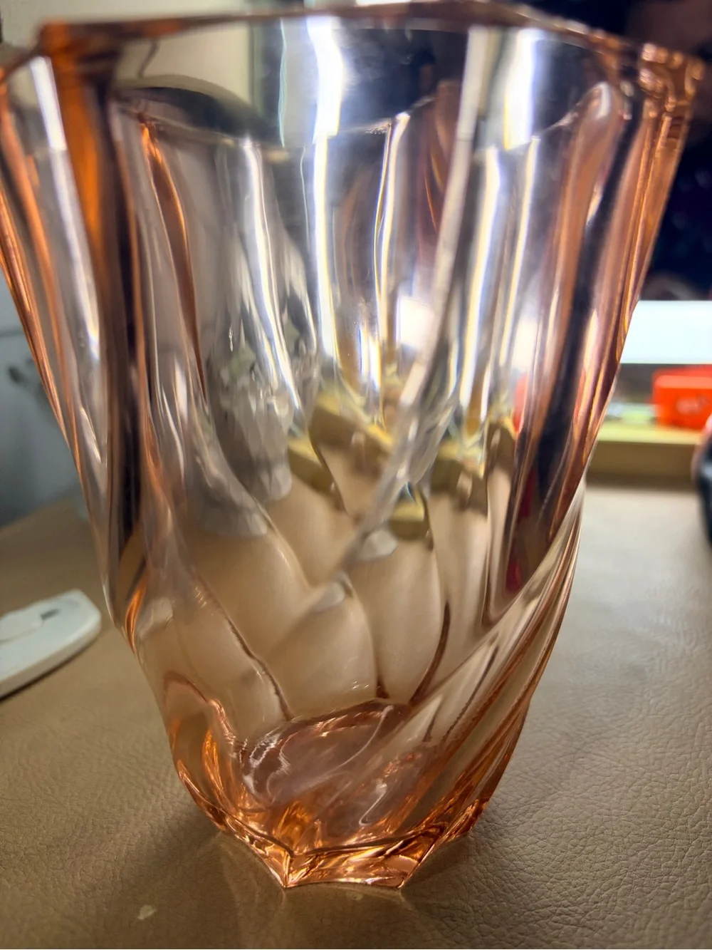 Vintage Pink Swirl Art Glass Vase - Brand: